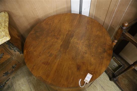 An Art Deco circular walnut coffee table with internal bar Diameter 83cm